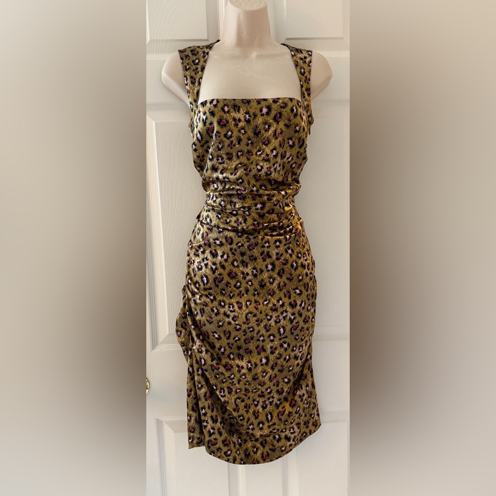 Nicole Miller Collection Dress 6 Digital Animal Print Bodycon Sheath Mobwife EUC